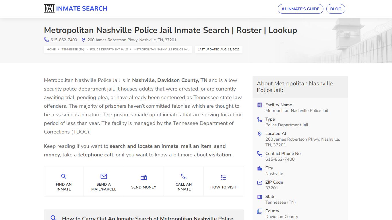 Metropolitan Nashville Police Jail Inmate Search | Roster ...